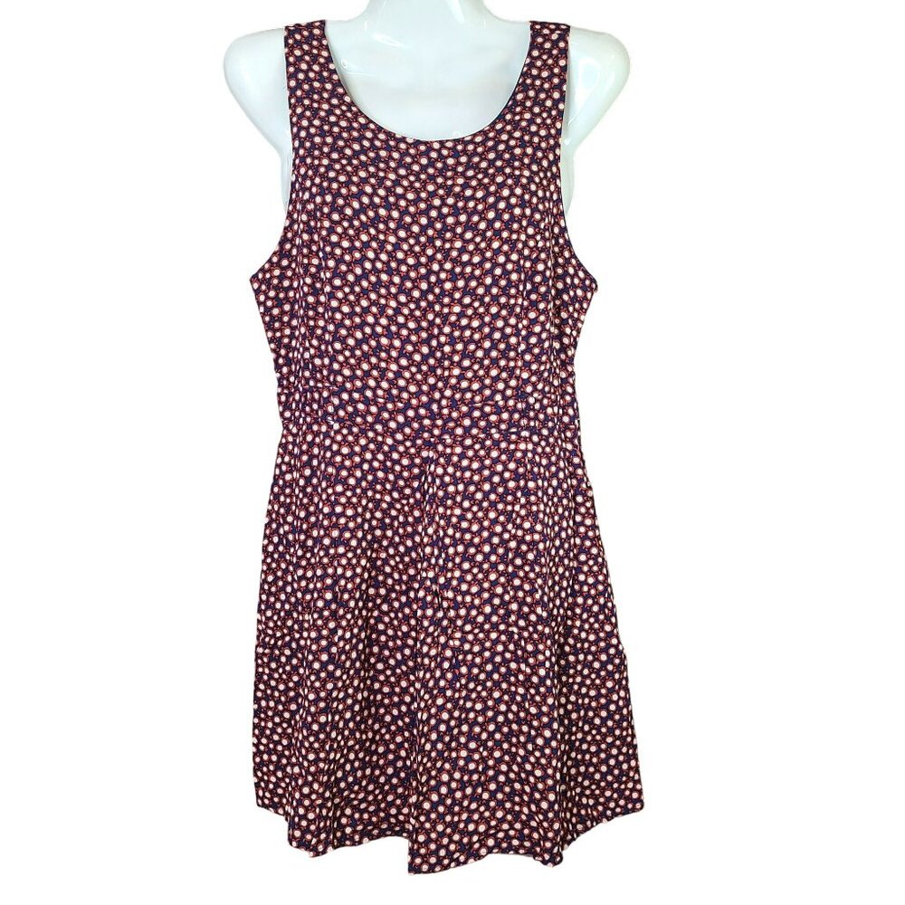 I Love H81 Womens SM Sleeveless Apple Polka Dot Print Dress Blue Red Rayon Lined - Picture 1 of 12